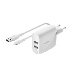 Адаптер Belkin 24W DUAL USB 2.4A, Lightning 1m, white (WCD001VF1MWH)