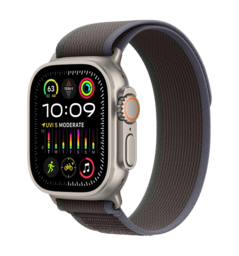 Apple Watch Ultra 2 49mm Natural Titanium Case with Blue/Black Trail Loop - S/M (MRF53)