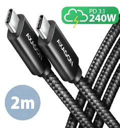 Кабель AXAGON BUCM2-CM20AB USB-C-USB-C 2.0, 2м, PD 240W 5A, Чорний