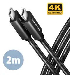 Кабель AXAGON BUCM32-CM20AB USB-C-USB-C 3.2 Gen 2, 2m, PD 100W, 5A, 4K HD, Чорний