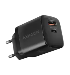 Мережевий зарядний пристрій AXAGON ACU-PQ20, QC3.0/AFC/FCP + PD type-C, 20W, Чорний