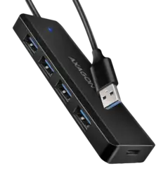 Хаб AXAGON HUE-C1A USB-A 5Гбіт/с TRAVEL hub, 20см Type-A, Чорний