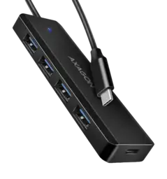 Хаб AXAGON HUE-C1C USB-C 5Гбіт/с TRAVEL hub, 20см Type-C, Чорний
