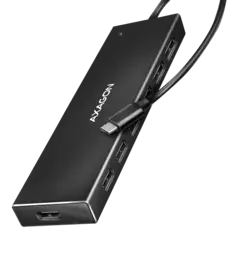 Хаб AXAGON HUE-F7C SuperSpeed USB-C FLAT CHARGING hub, кабель 30см USB-C, Чорний