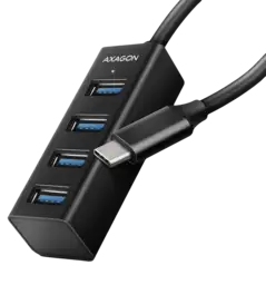 Хаб AXAGON HUE-M1C SuperSpeed USB-C MINI hub, USB-C кабель 20см, Чорний