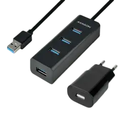 Хаб AXAGON HUE-S2BP USB3.0 CHARGING hub, 1.2м кабель, MicroUSB зарядка, Чорний