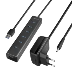 Хаб AXAGON HUE-SA7BP USB3.0 CHARGING hub, USB-A кабель 40см, Чорний
