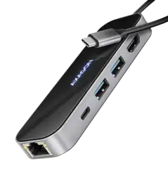 Хаб концентратор AXAGON HMC-6GLN USB-C 5Гбіт/с GLASS 6in1 hub, Чорний/Сірий