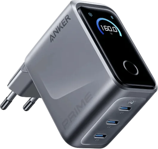 Адаптер ANKER GaNPrime Charger 160W, 3xUSB-C PD3.1 w Display (Сріблястий)