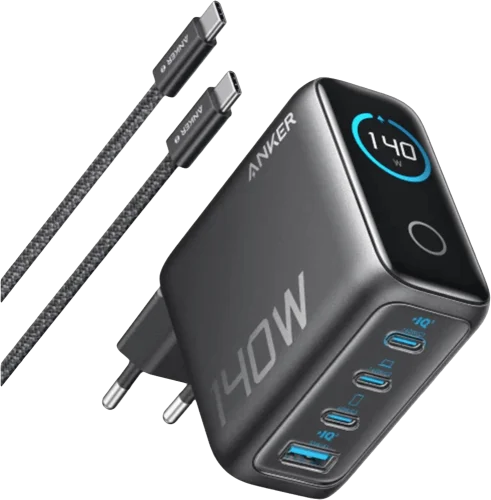 Адаптер ANKER Laptop GaN Charger 140W, 3xUSB-C PD3.1 & 1xUSB-A w Display and Cable (Black)