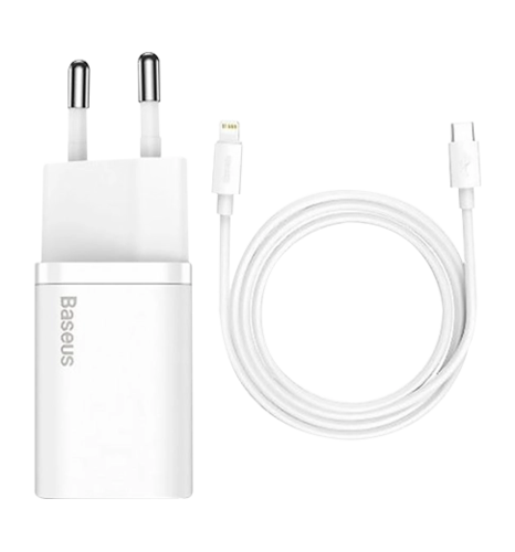 Адаптер Baseus Super Si Quick Charger Type-C 20W with Type-C to Lightning Cable White (TZCCSUP-B02)