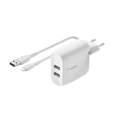 Адаптер Belkin 24W DUAL USB 2.4A, Lightning 1m, white (WCD001VF1MWH)