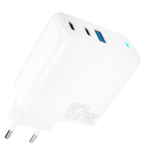 Адаптер Proove Shot GaN 67W (2Type-C + USB) (white)