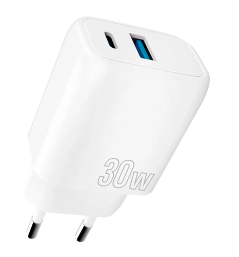 Адаптер Proove Silicone Power Plus 30W (Type-C + USB) (white)
