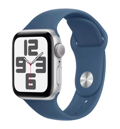 Apple Watch SE 2 2024 44mm Silver Aluminium Case with Denim Sport Band S/M (MXEQ3)