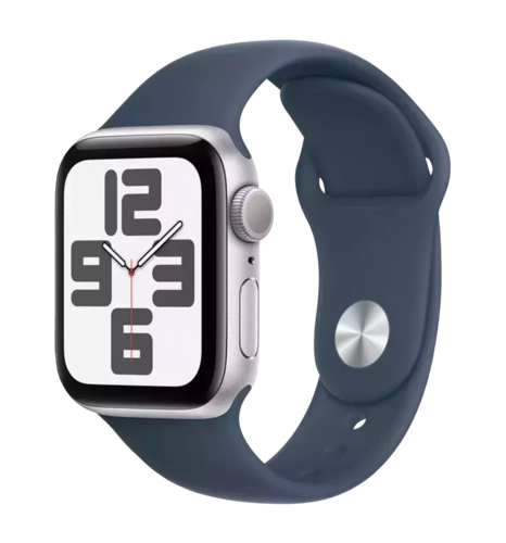 Apple Watch SE GPS 44mm Silver Aluminium Case Blue Sport Band M/L UA