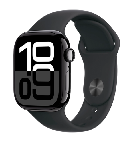 Apple Watch Series 10 42mm Jet Black Aluminum Case with  Black Sport Band -S/M  (MWWE3)