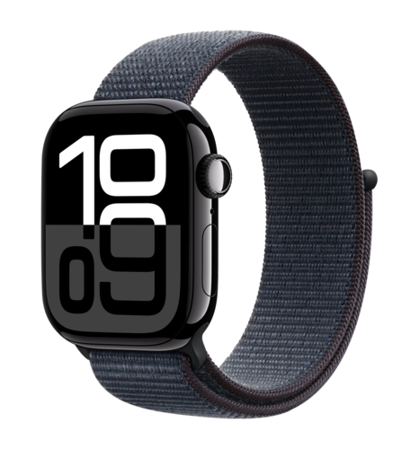 Apple Watch Series 10 42mm Jet Black Aluminum Case with Ink Sport Loop (MWWG3)