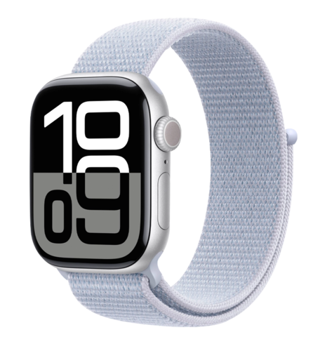 Apple Watch Series 10 46mm Silver Aluminum Case with Blue Cloud Sport Loop (MWWN3)