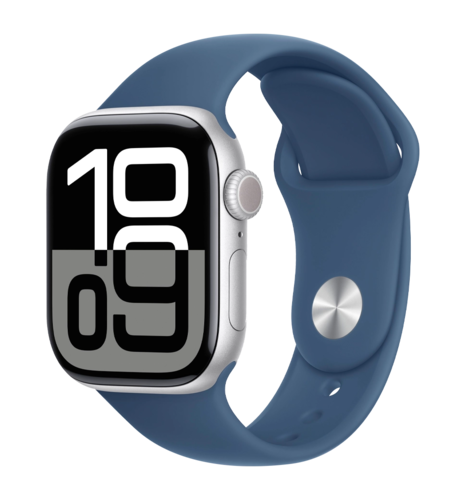 Apple Watch Series 10 46mm Silver Aluminum Case with Denim Sport Band - M/L (MWWM3)