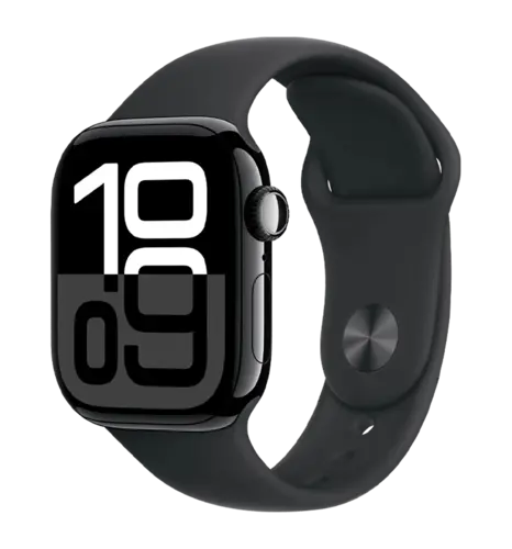 Apple Watch Series 10 GPS + Cellular 46mm Jet Black Aluminum Case with Black Sport Band M/L (MWY43)
