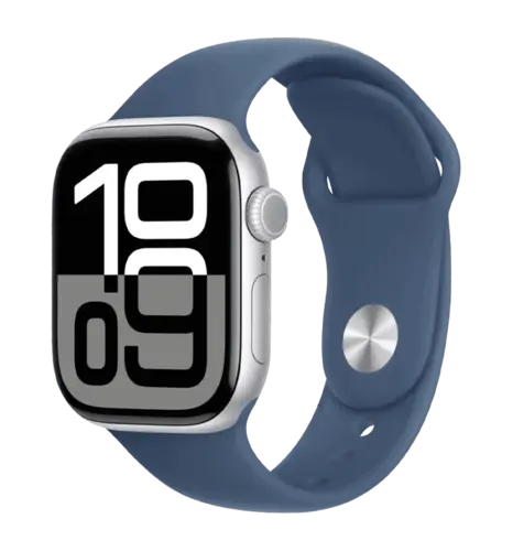 Apple Watch Series 10 GPS + Cellular 46mm Silver Aluminium Case with Denim Sport Band M/L (MWY13)