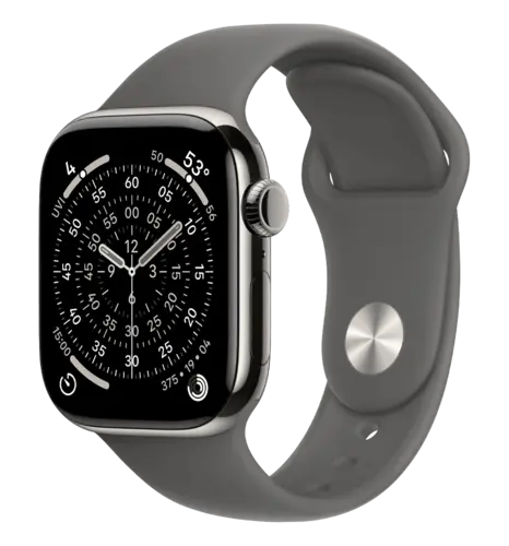 Apple Watch Series 11 GPS + Cellular 42mm Natural Titanium Case with Stone Grey Sport Band - M/L (MF8N4)