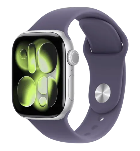 Apple Watch Series 11 GPS + Cellular 42mm Silver Aluminium Case with Purple Fog Sport Band - M/L (MF8J4)