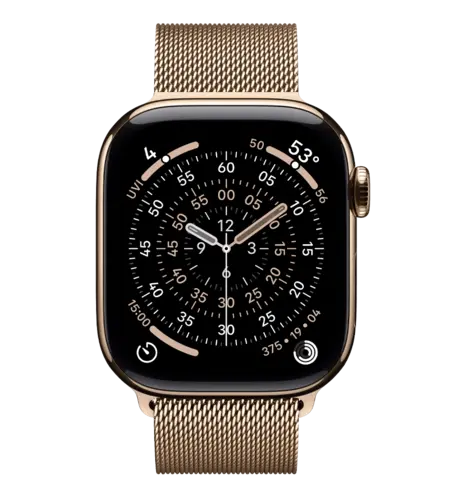 Apple Watch Series 11 GPS + Cellular 46mm Gold Titanium Case with Gold Milanese Loop - S/M (MFD74)