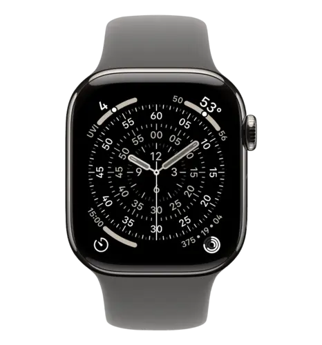 Apple Watch Series 11 GPS + Cellular 46mm Natural Titanium Case with Stone Grey Sport Band - S/M (MFCW4)