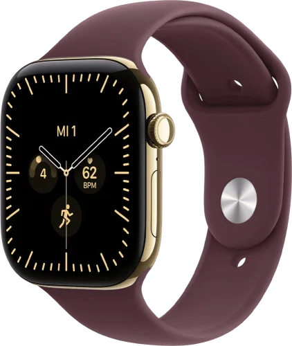 Apple Watch Series 12 Cellular 46mm Radiant Gold Titanium Case with Burgundy Sport Band M/L (MJGT4)