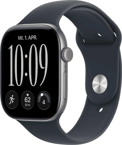 Apple Watch Series 12 GPS 46mm Space Gray Aluminum Case with Navy Blue Sport Band M/L (MJEJ4)