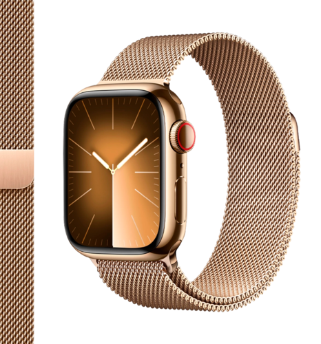 Apple Watch Series 9 41mm GPS + Cellular Gold Stainless Steel Case with Gold Milanese Loop (MRJ73)