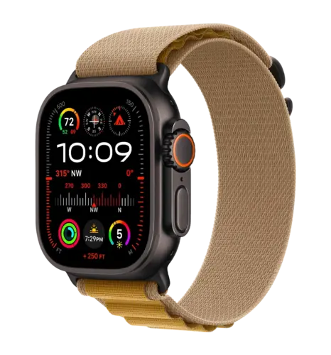 Apple Watch Ultra 2 49mm GPS + LTE Black Titanium Case with Tan Alpine Loop Large (MYTF3, MYQ23)