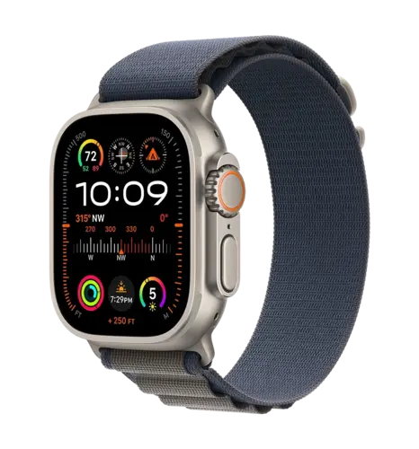 Apple Watch Ultra 2 49mm Natural Titanium Case with Blue Alpine Loop - Medium (MREP3)
