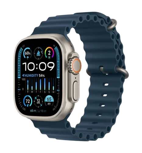 Apple Watch Ultra 2 49mm Natural Titanium Case with Blue Ocean Band (MREG3)