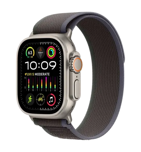 Apple Watch Ultra 2 49mm Natural Titanium Case with Blue/Black Trail Loop - M/L (MRF63)