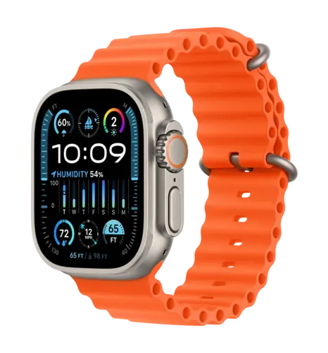 Apple Watch Ultra 2 49mm Natural Titanium Case with Orange Ocean Band (MREH3)