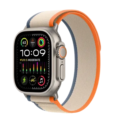 Apple Watch Ultra 2 49mm Natural Titanium Case with Orange/Beige Trail Loop - M/L (MRF23)