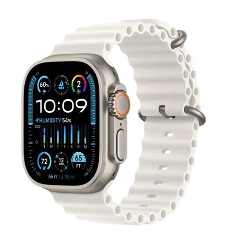 Apple Watch Ultra 2 49mm Natural Titanium Case with White Ocean Band (MREJ3)
