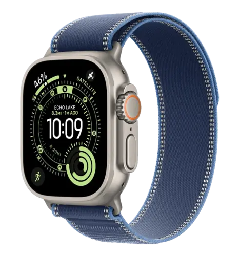 Apple Watch Ultra 3 GPS + Cellular 49mm Natural Titanium Case with Blue/Bright Blue Trail Loop - M/L (MEWU4)