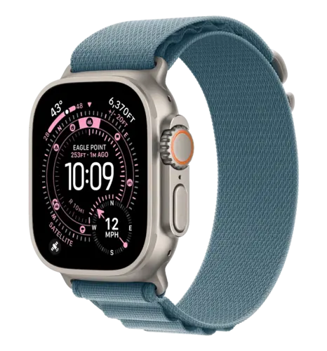 Apple Watch Ultra 3 GPS + Cellular 49mm Natural Titanium Case with Light Blue Alpine Loop - Small (MEWK4)