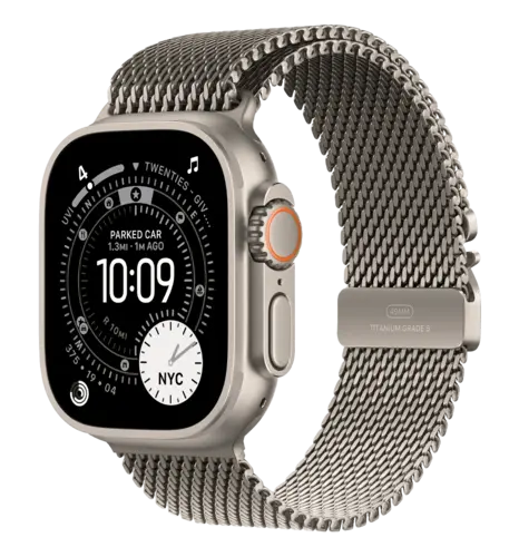Apple Watch Ultra 3 GPS + Cellular 49mm Natural Titanium Case with Natural Titanium Milanese Loop - Medium (MEWY4)