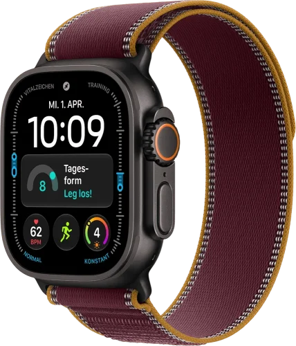 Apple Watch Ultra 4 Black Titanium Case with Burgundy Trail Loop S/M (MJC34)