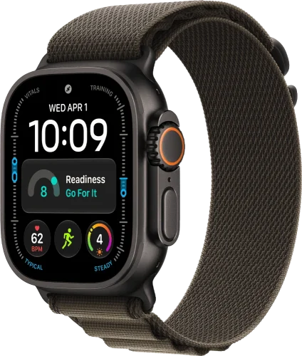 Apple Watch Ultra 4 Black Titanium Case with Dark Olive Alpine Loop L (MJCT4+MKDY4)