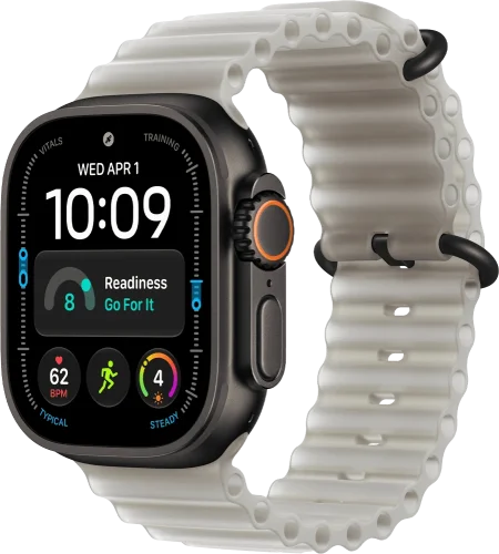 Apple Watch Ultra 4 Black Titanium Case with Translucent Gray Ocean Band (MJCT4+MKAQ4)