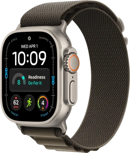 Apple Watch Ultra 4 Natural Titanium Case with Dark Olive Alpine Loop M (MJCR4+MK7A4)