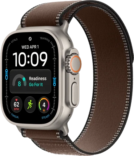 Apple Watch Ultra 4 Natural Titanium Case with Dark Umber Trail Loop M/L (MJCR4+MK8K4)