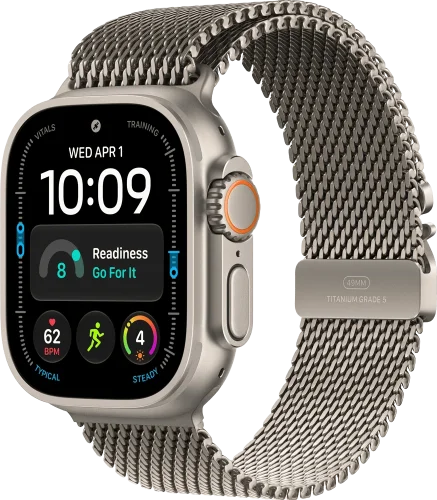 Apple Watch Ultra 4 Natural Titanium Case with Natural Titanium Milanese Loop M (MJA94)