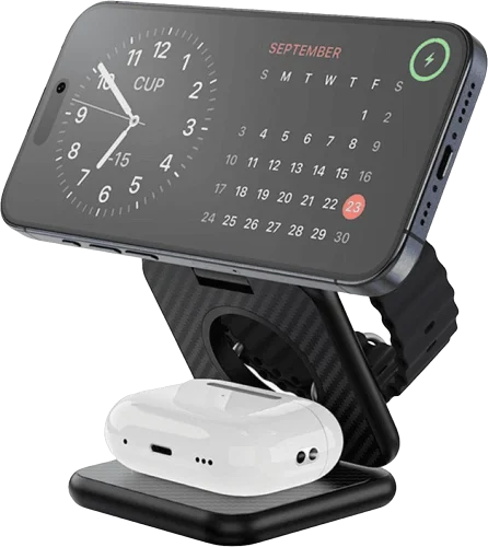 Беспроводная зарядка WIWU Wi-W035 Kevlar Mag Go 3 in 1 wireless charger (Black)